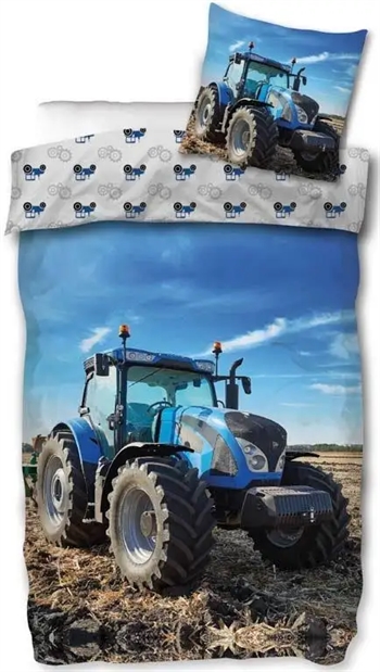 Billede af Traktor sengetøj - 140x200 cm - Vendbar sengesæt med blå traktor - 100% bomuld - Flot børnesengetøj
